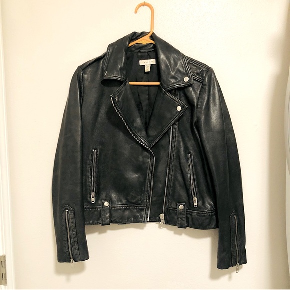 Topshop Jackets & Blazers - Topshop Real Leather Black Moto Biker Jacket Size 6P Super Soft